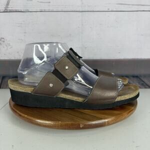 Naot Sandal Womens 11‎ Brown Leather Rhinestone Ashley Slip on Cork Wedge Shoe